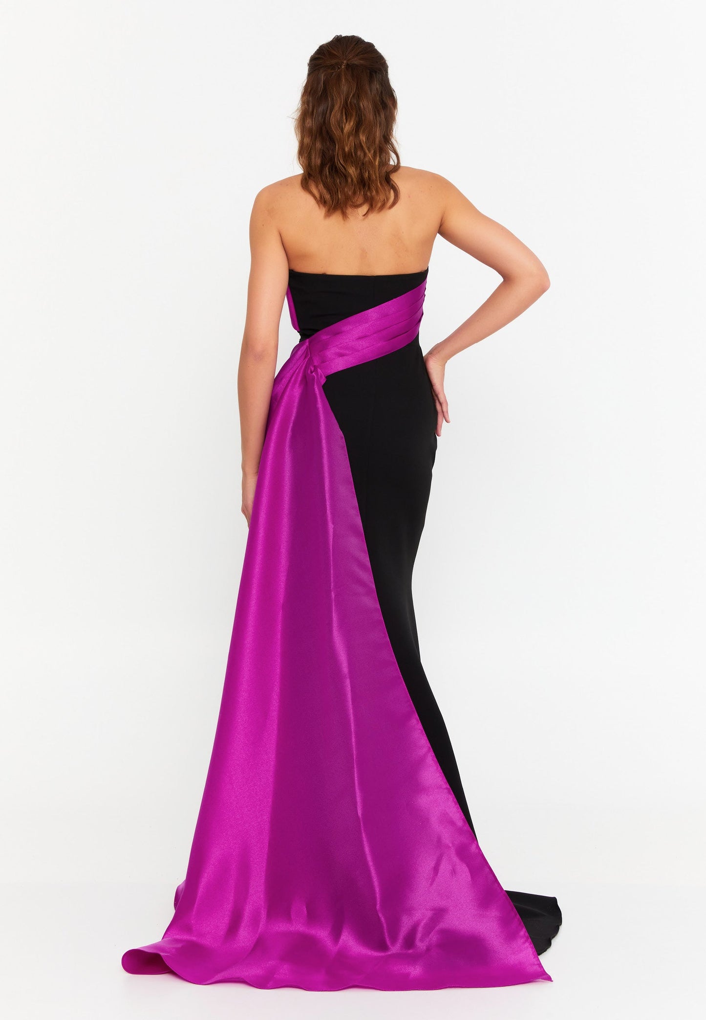 Fuchsia Salma Dress - Black and Fuschia luxury evening dress by Riviera Couture