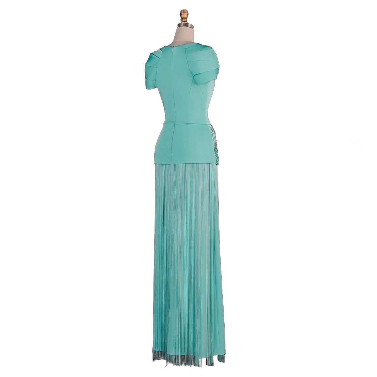 The Naseem – aqua square neck beaded embroidered evening gown | Riviera Couture