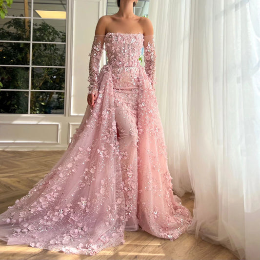 3D Flowers  Luxury Evening Dress with Overskirt