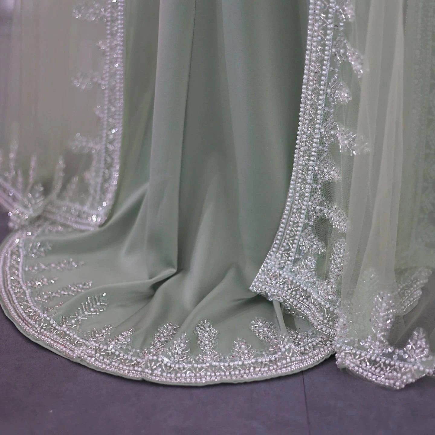 Crystal Evening Dress with Cape Sleeves - Riviera Couture