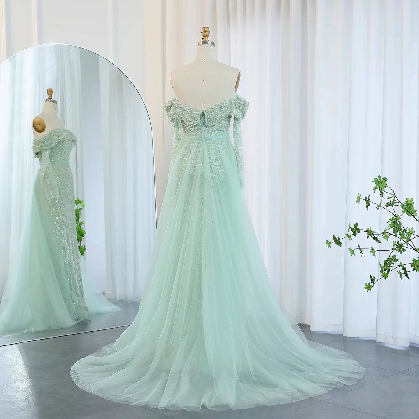 Off Shoulder Mermaid Evening Dress with Detachable Overskirt - Riviera Couture