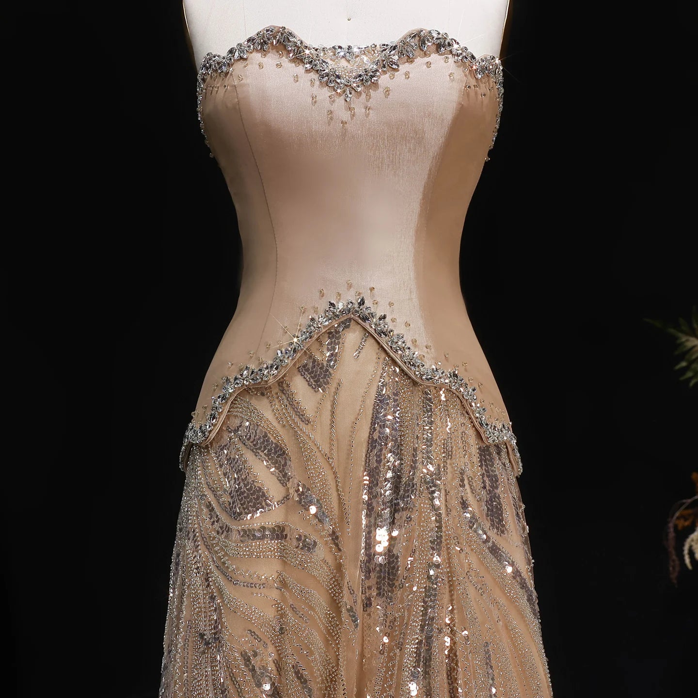 Beaded Sequined Evening Gown with Scarf — Luxury GCC Formal — Riviera Couture GCC Luxury Evening Gown