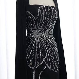 Black Long Sleeve Gown with Cape Sleeves - Riviera Couture