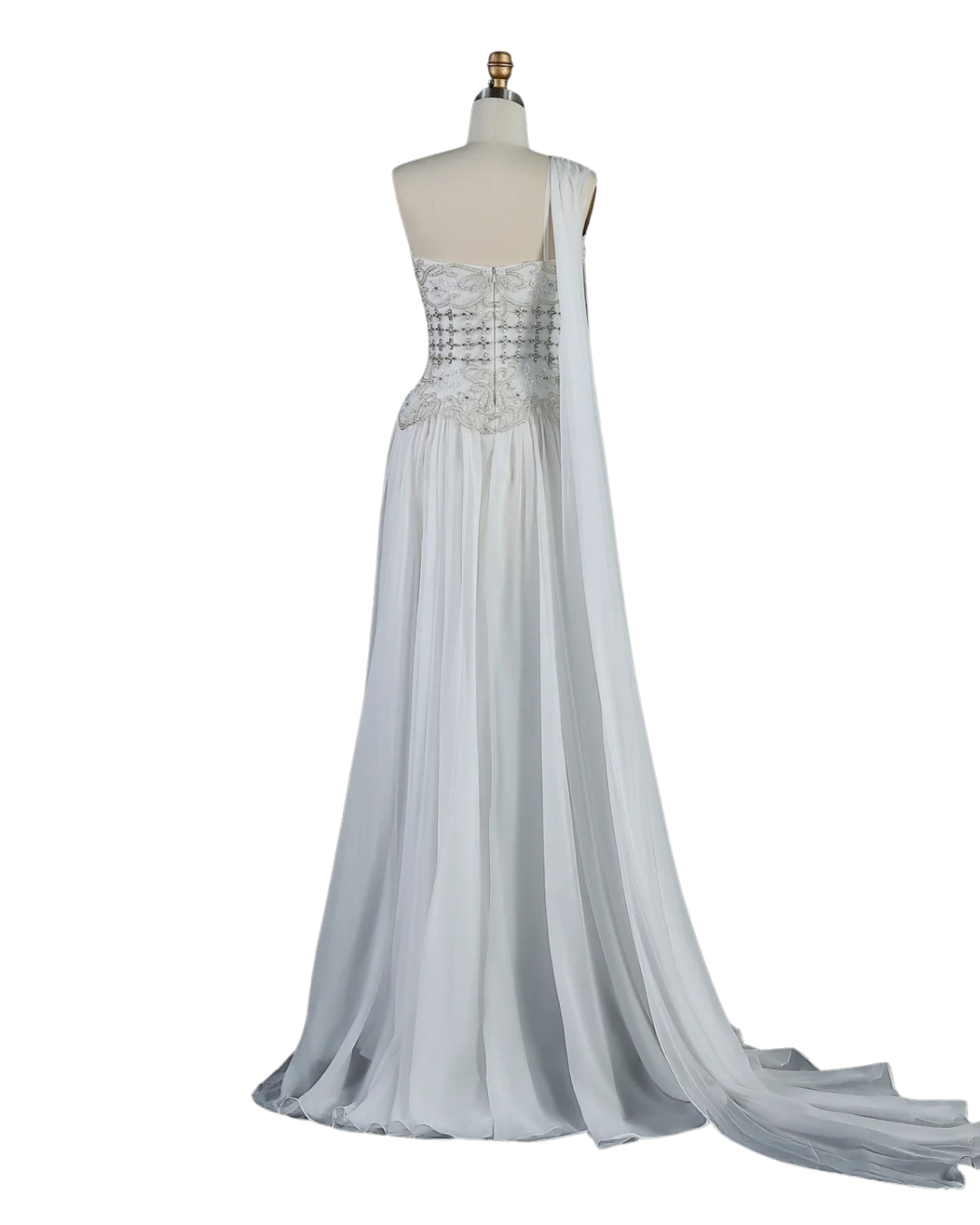 RC172 — The Karima | One Shoulder A-Line Evening Gown with Cape — 3D Flowers Crystal Beaded
