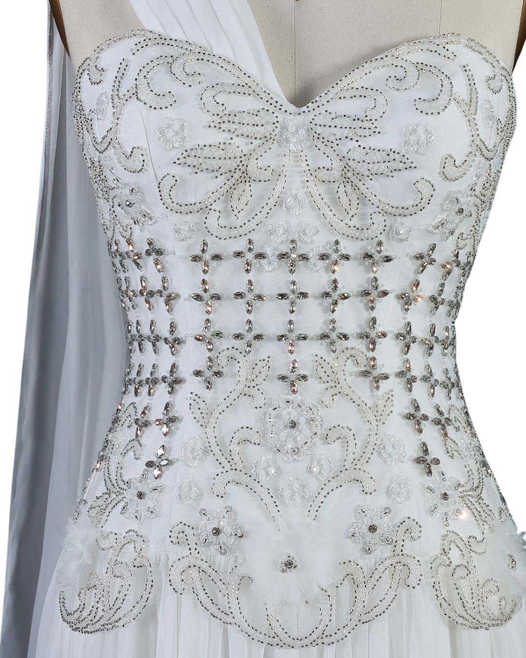 RC172 — The Karima | One Shoulder A-Line Evening Gown with Cape — 3D Flowers Crystal Beaded