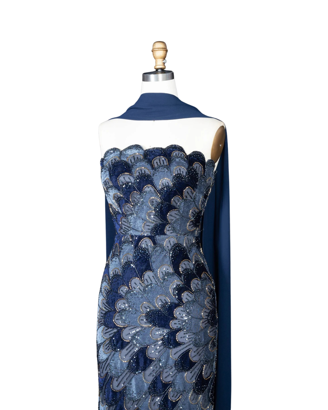 RC115 — The Rosalind | Sequined Mermaid Evening Gown with Beaded Tiers & Wrap