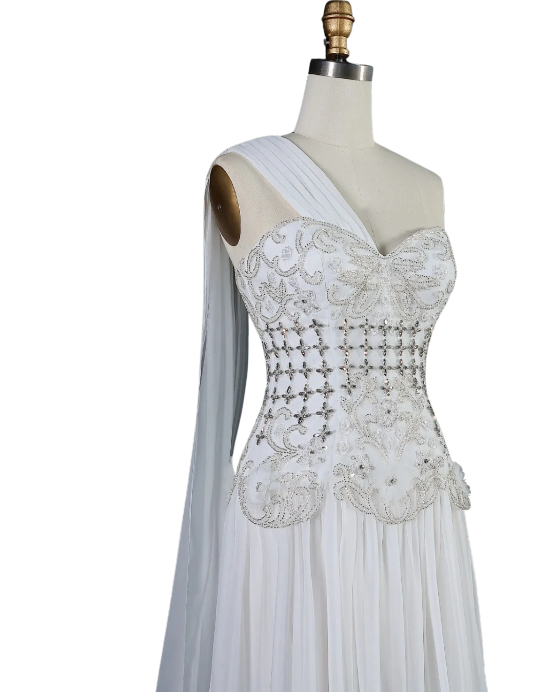 RC172 — The Karima | One Shoulder A-Line Evening Gown with Cape — 3D Flowers Crystal Beaded