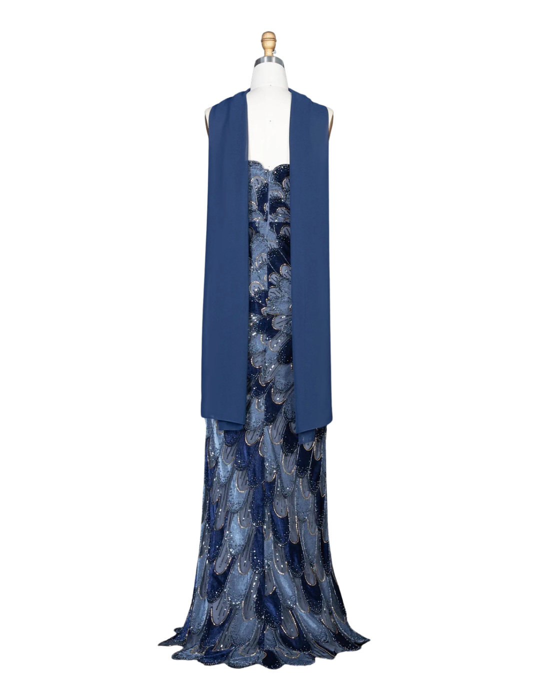 RC115 — The Rosalind | Sequined Mermaid Evening Gown with Beaded Tiers & Wrap