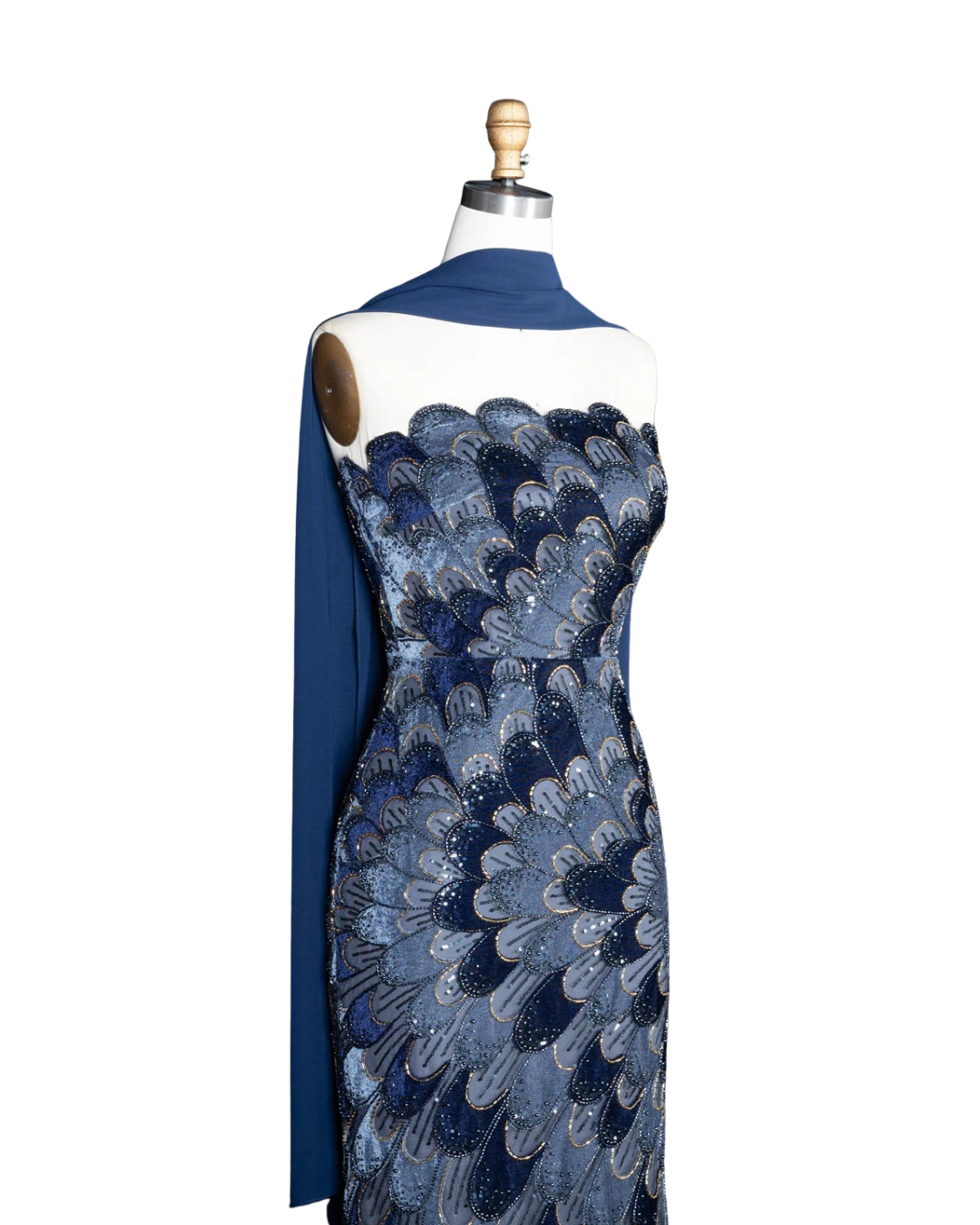 RC115 — The Rosalind | Sequined Mermaid Evening Gown with Beaded Tiers & Wrap