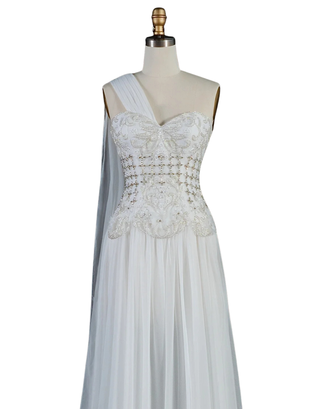 RC172 — The Karima | One Shoulder A-Line Evening Gown with Cape — 3D Flowers Crystal Beaded