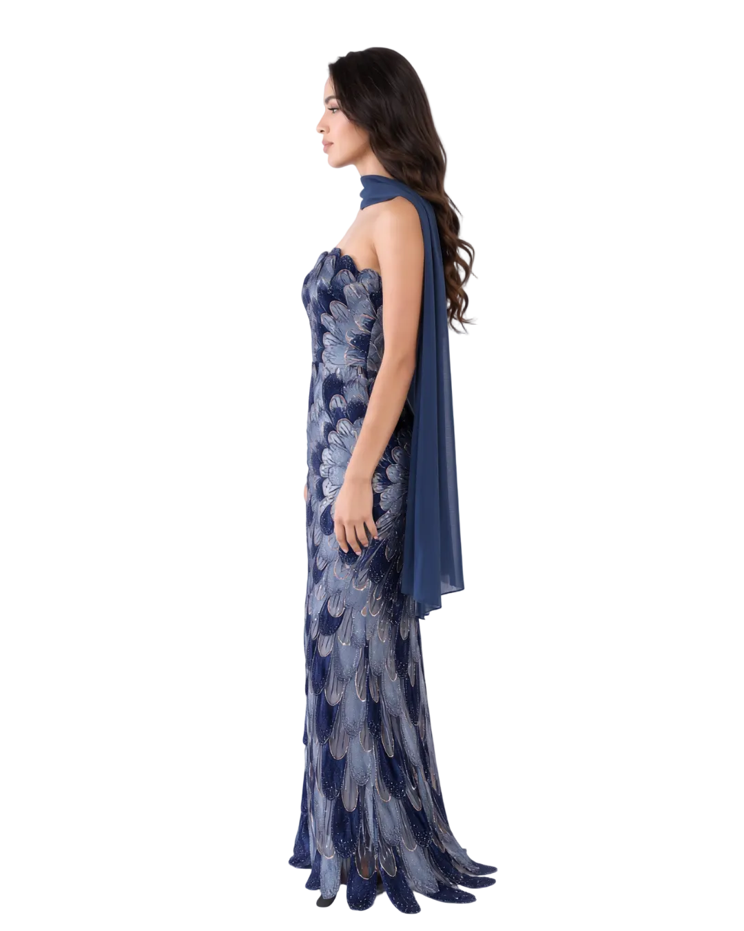 RC115 — The Rosalind | Sequined Mermaid Evening Gown with Beaded Tiers & Wrap