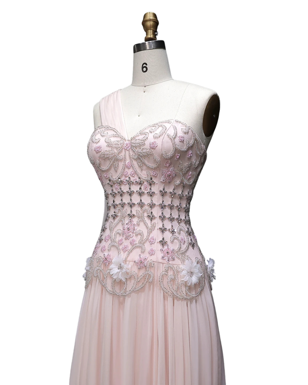 RC172 — The Karima | One Shoulder A-Line Evening Gown with Cape — 3D Flowers Crystal Beaded