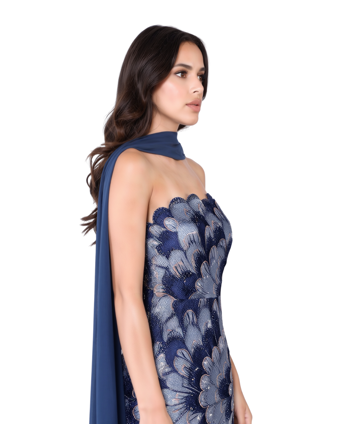 RC115 — The Rosalind | Sequined Mermaid Evening Gown with Beaded Tiers & Wrap