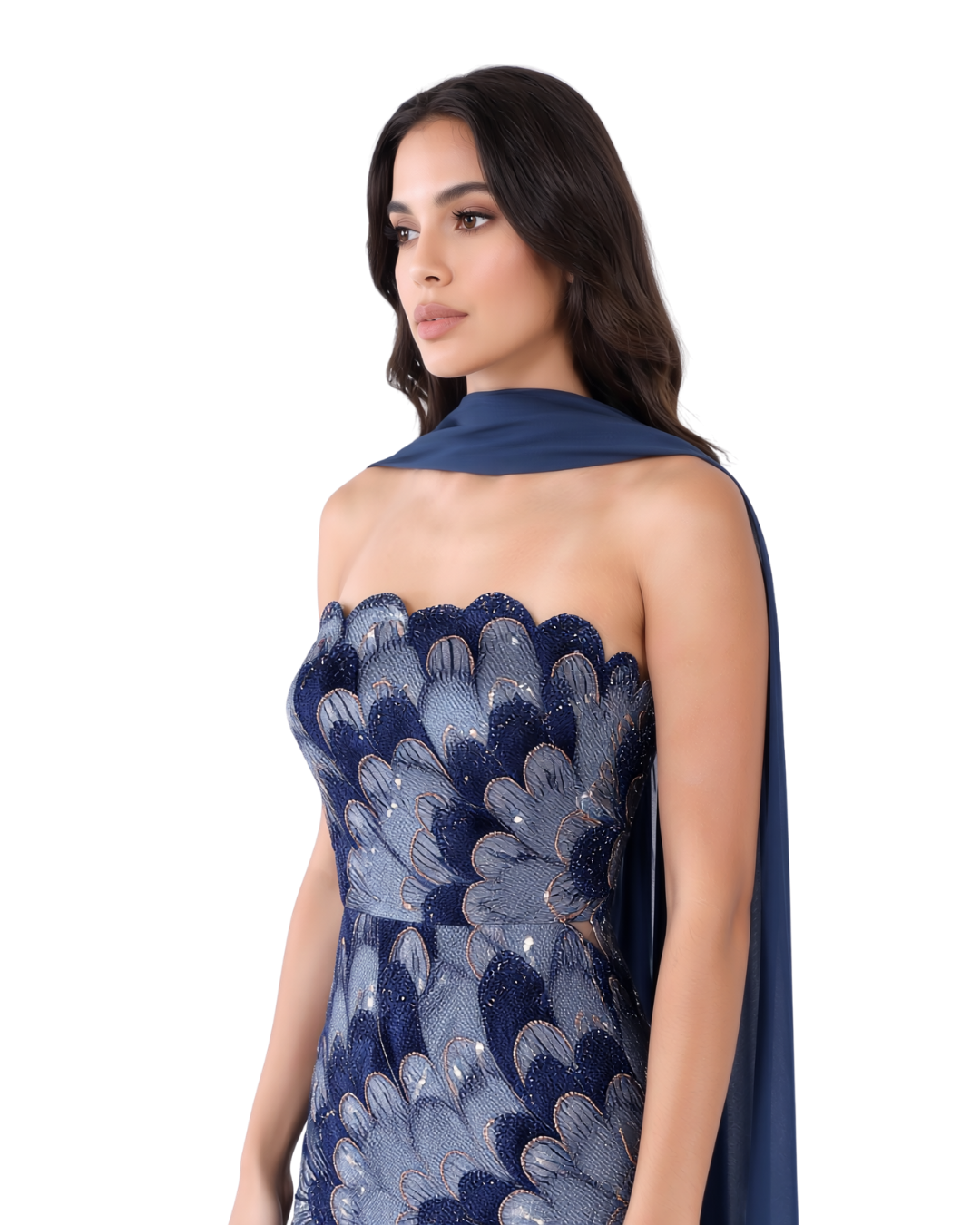 RC115 — The Rosalind | Sequined Mermaid Evening Gown with Beaded Tiers & Wrap