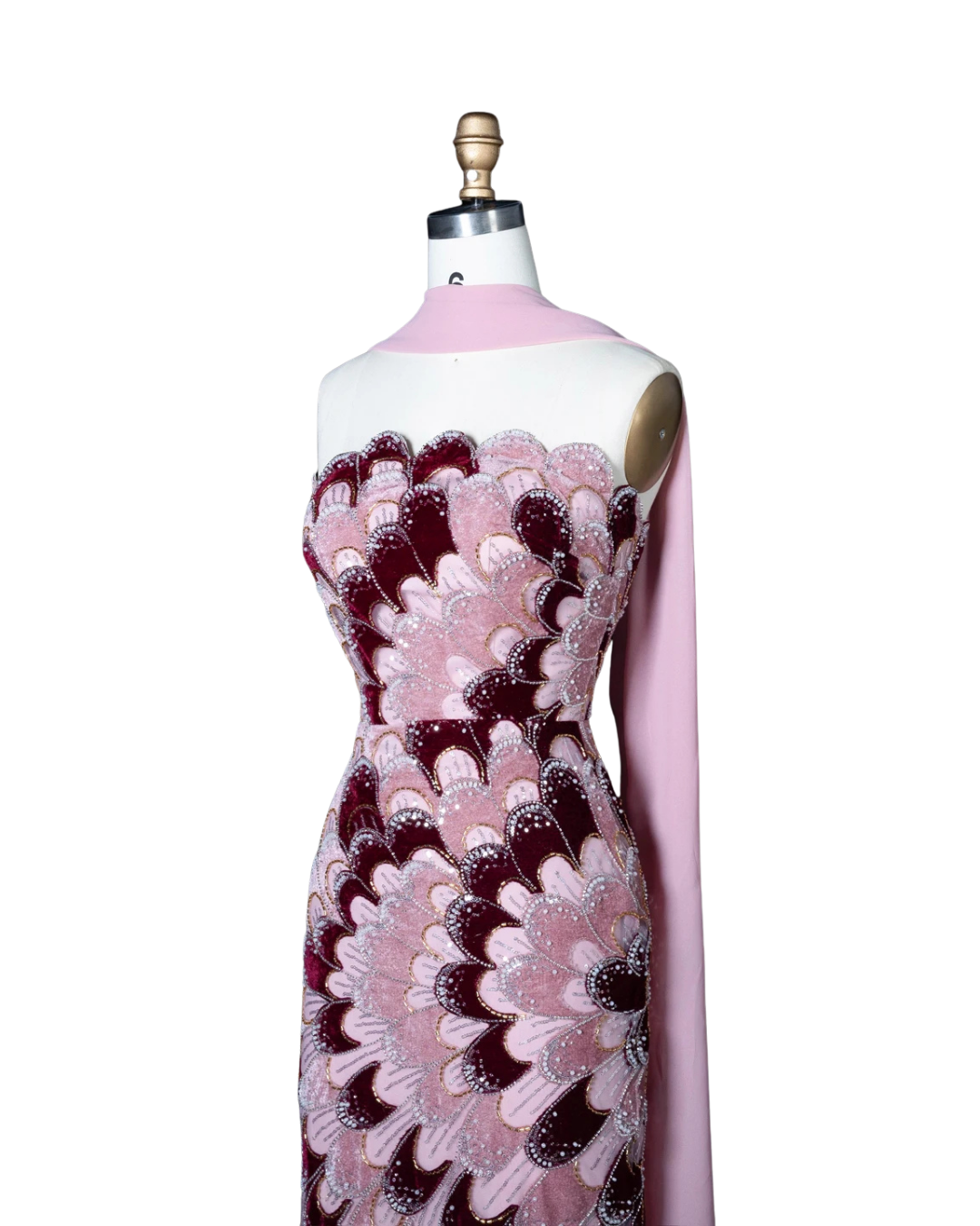 RC115 — The Rosalind | Sequined Mermaid Evening Gown with Beaded Tiers & Wrap