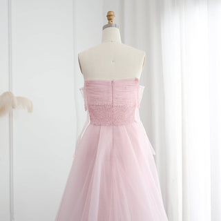 Pink Evening Dress with Overskirt and Gloves - Riviera Couture