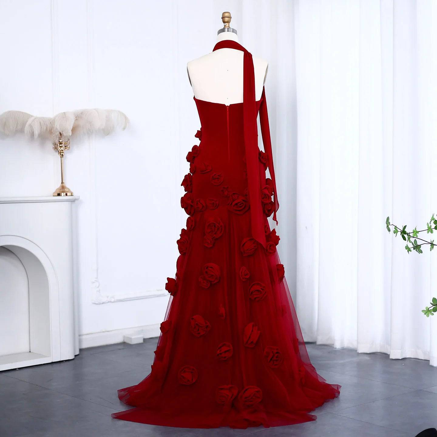 Maroon 3D Flowers Mermaid Evening Dress - RC08 - Riviera Couture