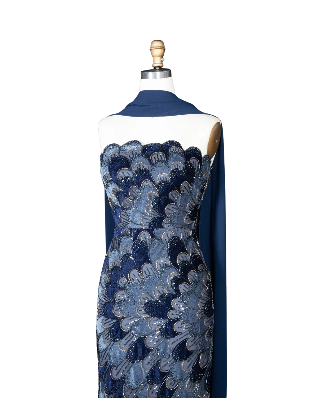 RC115 — The Rosalind | Sequined Mermaid Evening Gown with Beaded Tiers & Wrap