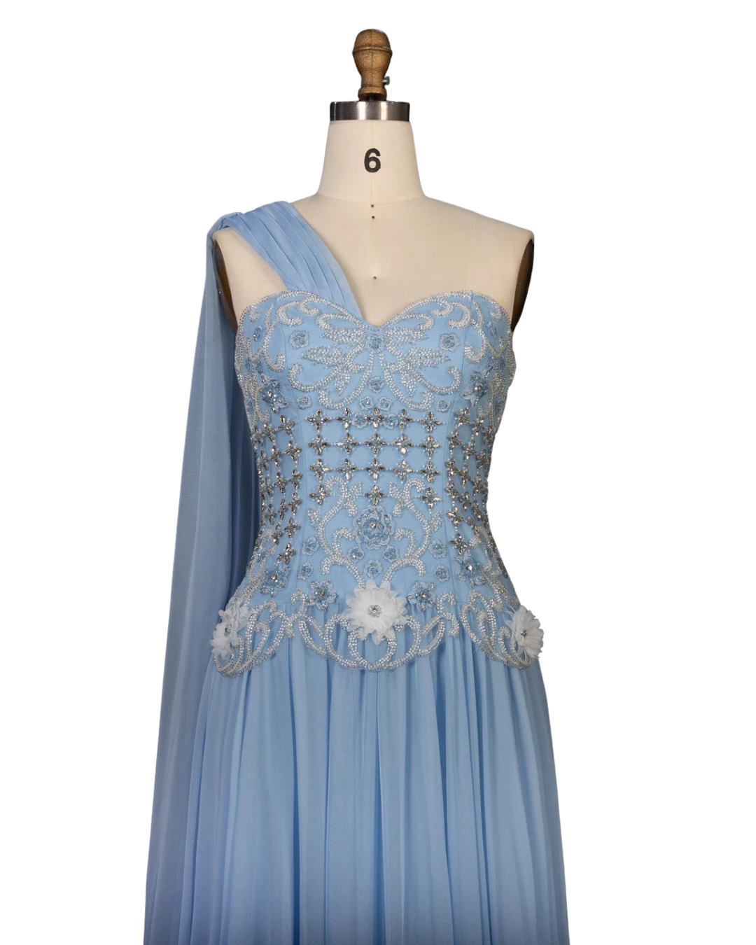 RC172 — The Karima | One Shoulder A-Line Evening Gown with Cape — 3D Flowers Crystal Beaded
