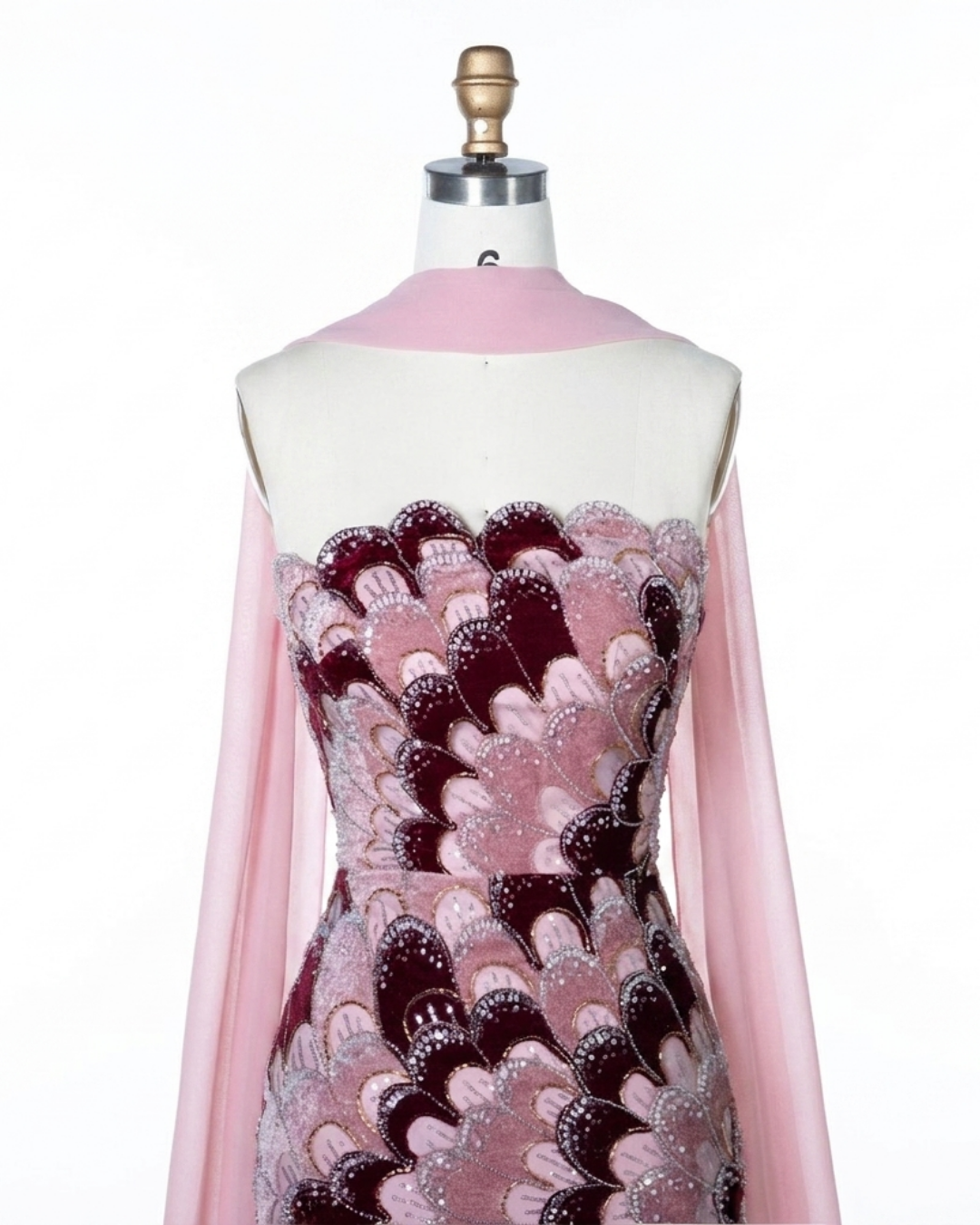 RC115 — The Rosalind | Sequined Mermaid Evening Gown with Beaded Tiers & Wrap