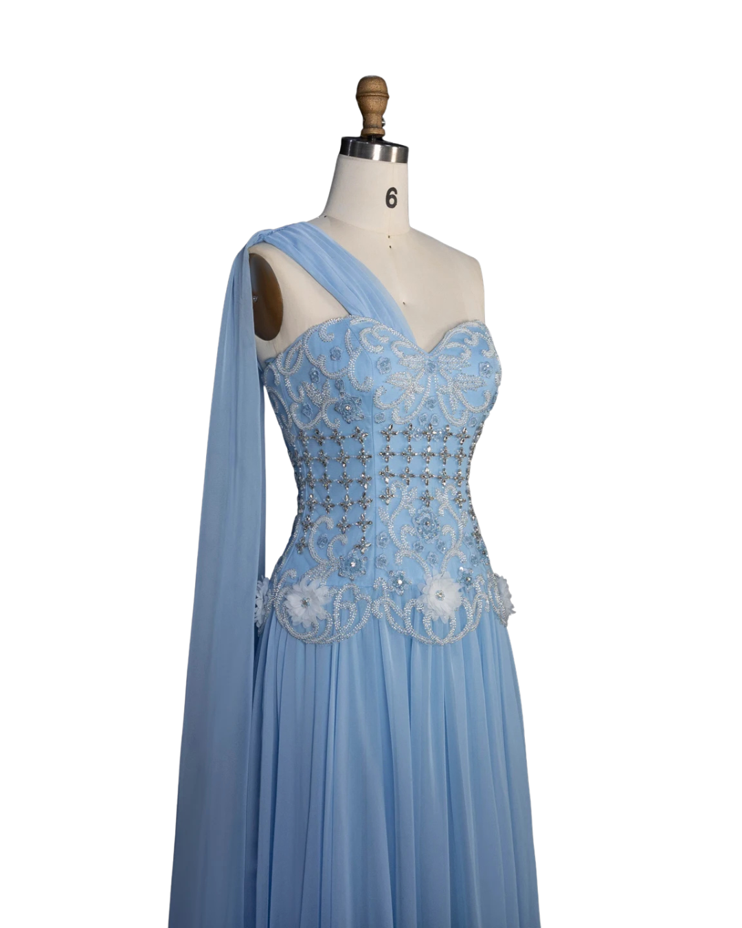 RC172 — The Karima | One Shoulder A-Line Evening Gown with Cape — 3D Flowers Crystal Beaded