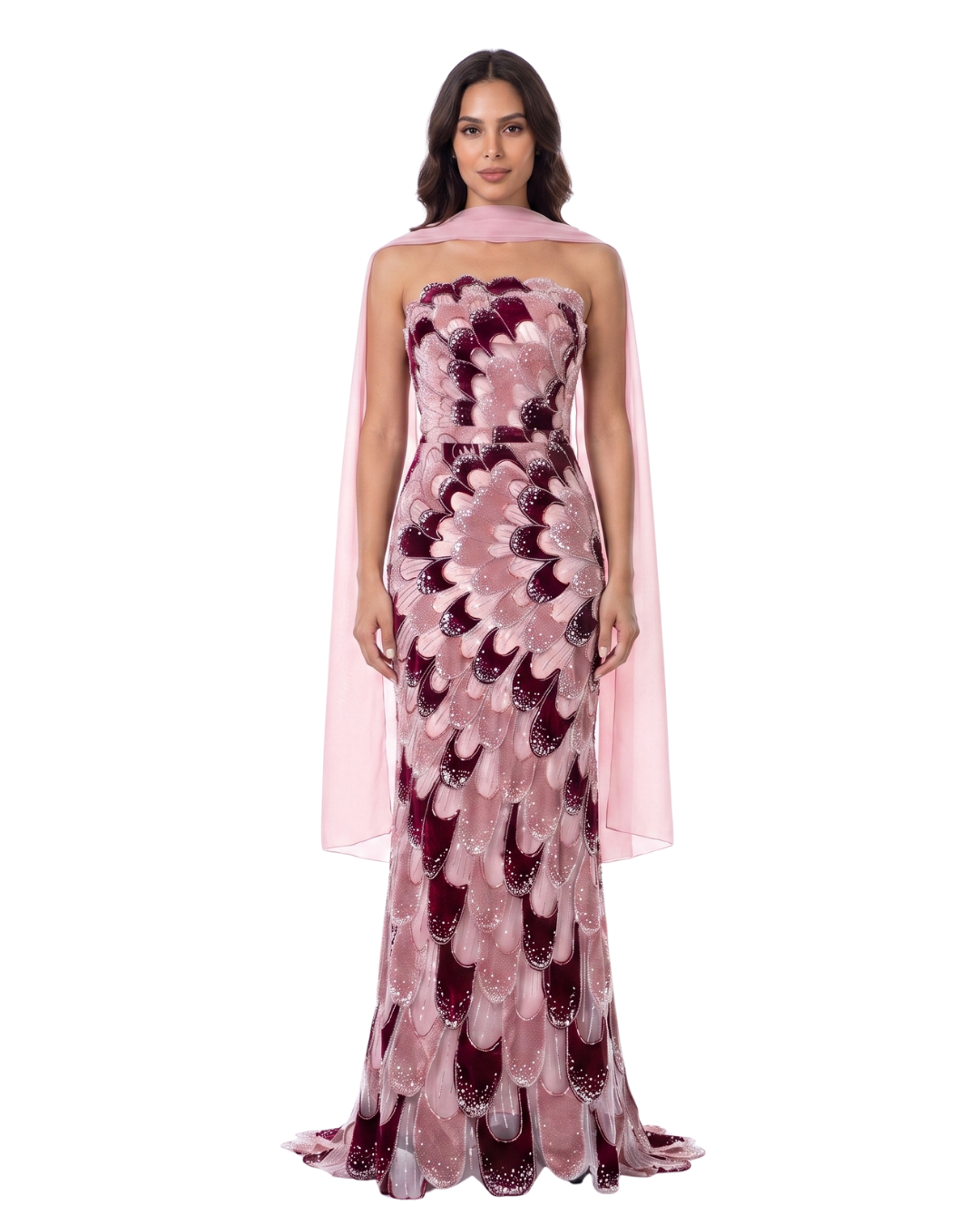 RC115 — The Rosalind | Sequined Mermaid Evening Gown with Beaded Tiers & Wrap