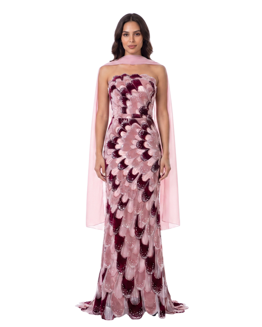 RC115 — The Rosalind | Sequined Mermaid Evening Gown with Beaded Tiers & Wrap