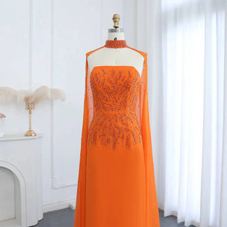 Orange Strapless Gown with Beadwork - Riviera Couture