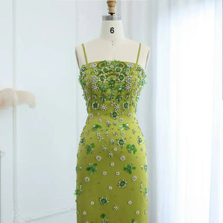 Lime Green Jeweled Dress - Riviera Couture