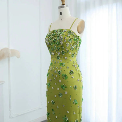 Lime Green Jeweled Dress - Riviera Couture