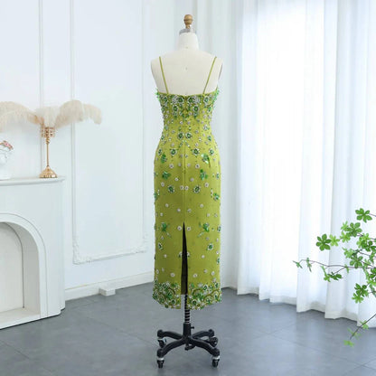Lime Green Jeweled Dress - Riviera Couture