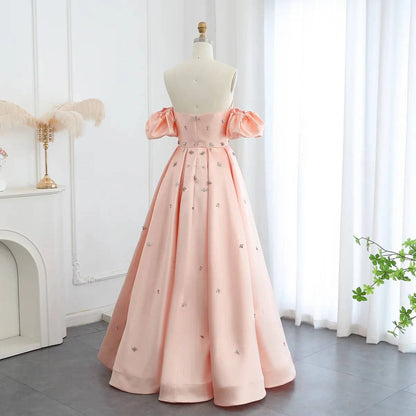 Pink Satin Gown with Crystals - Riviera Couture
