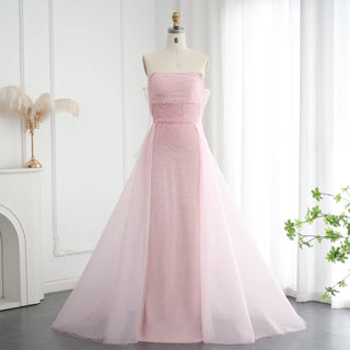 Pink Evening Dress with Overskirt and Gloves - Riviera Couture