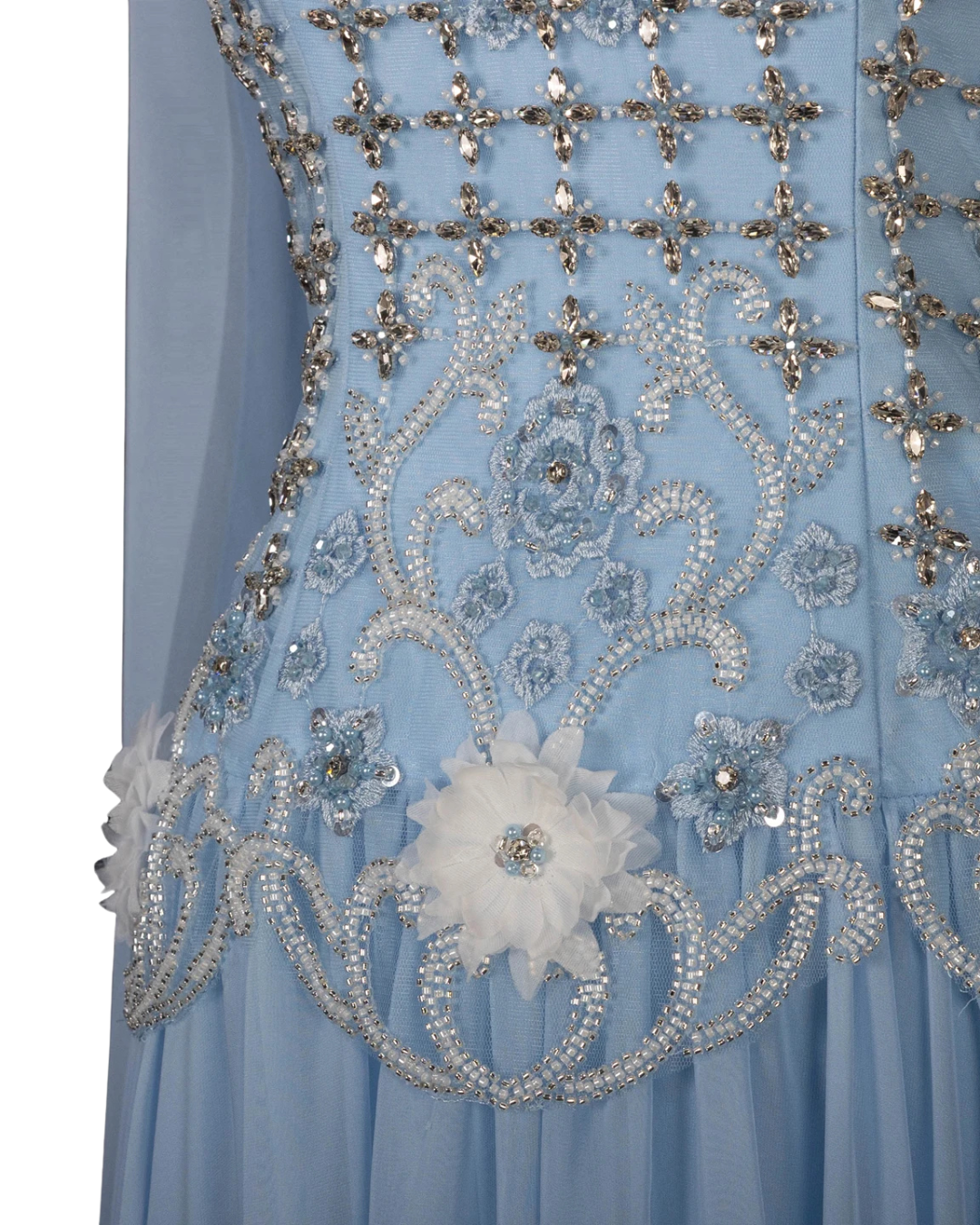 RC172 — The Karima | One Shoulder A-Line Evening Gown with Cape — 3D Flowers Crystal Beaded