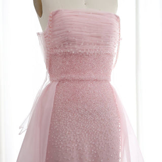 Pink Evening Dress with Overskirt and Gloves - Riviera Couture