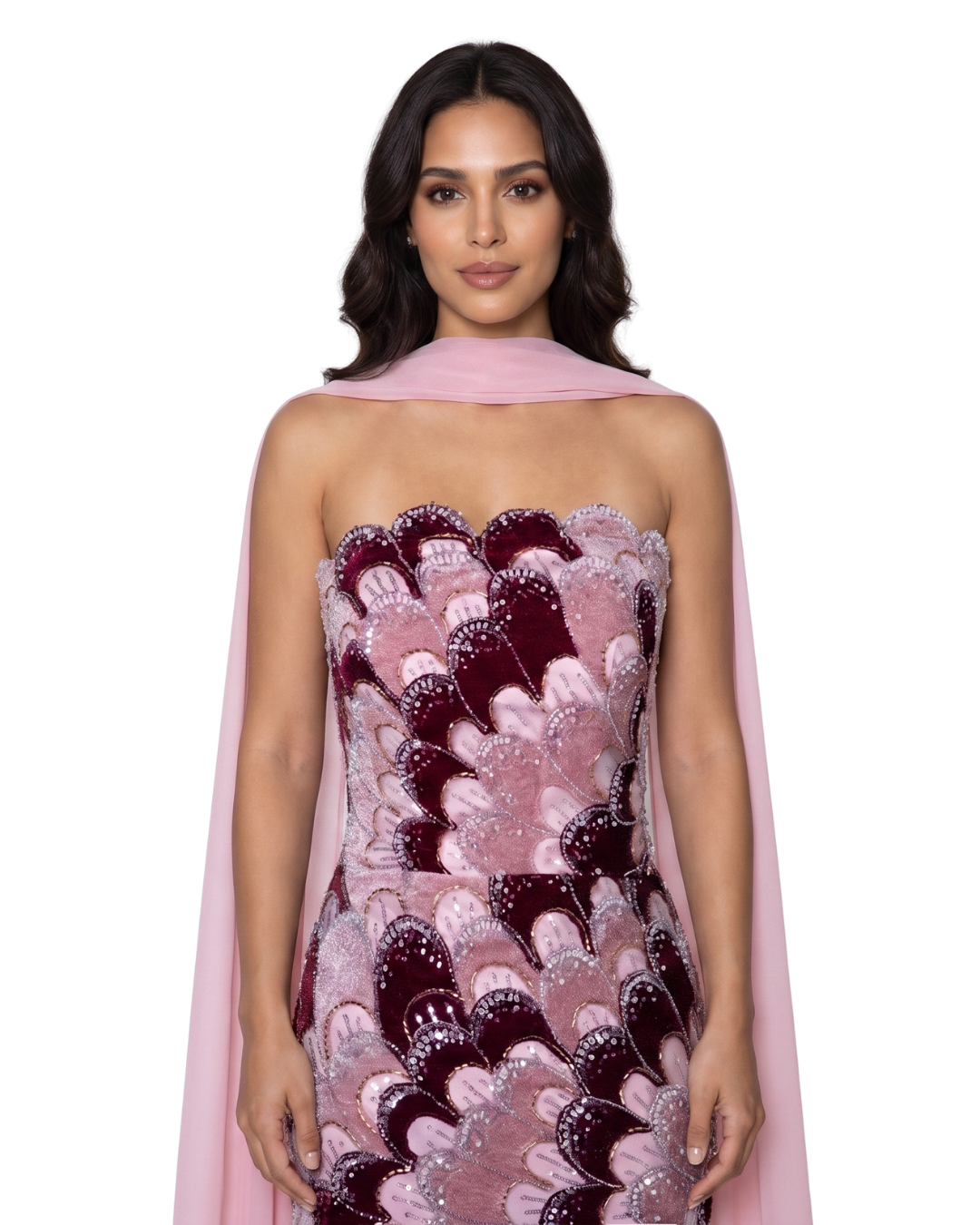 RC115 — The Rosalind | Sequined Mermaid Evening Gown with Beaded Tiers & Wrap