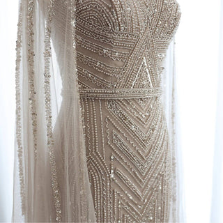 Beaded Gown with Cape and High Neck - RC14 - Riviera Couture