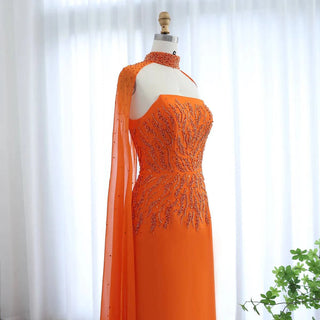 Orange Strapless Gown with Beadwork - Riviera Couture