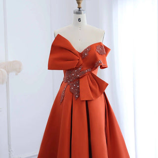 Orange Satin Evening Dress - Riviera Couture