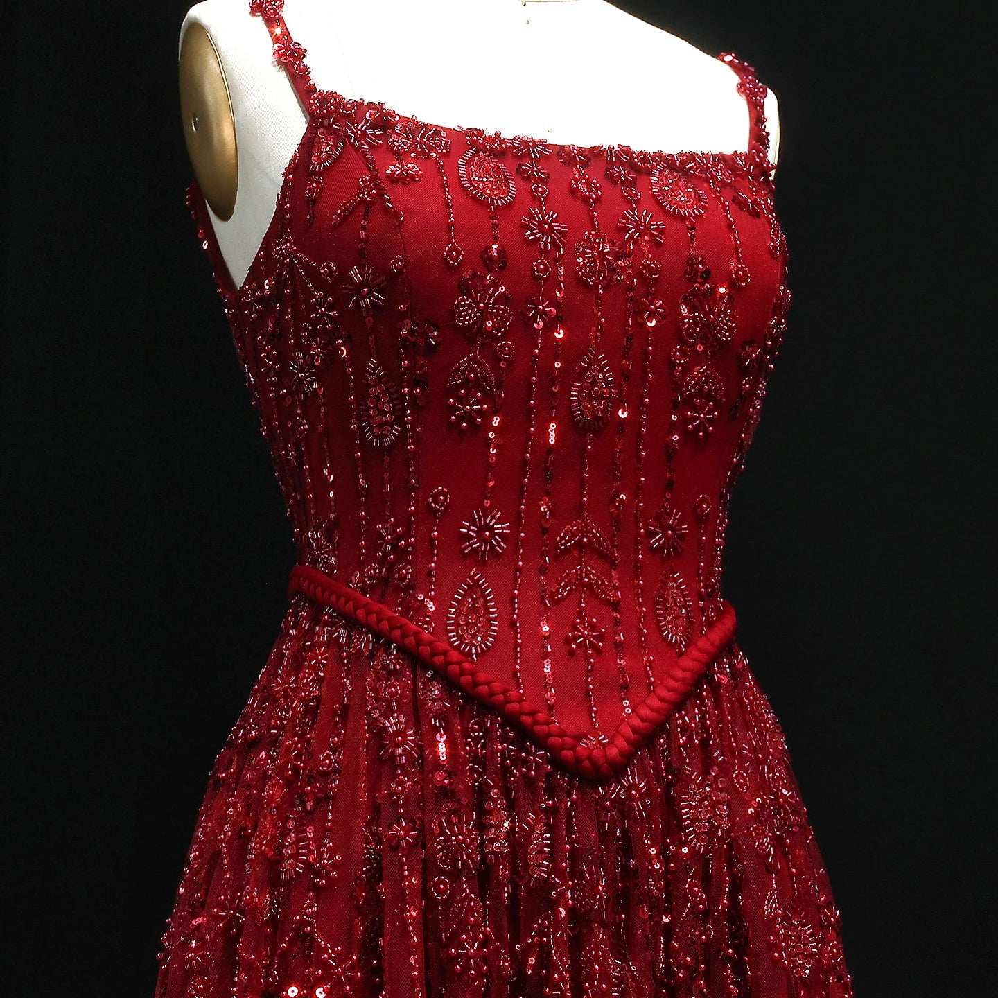Burgundy Sage Green Spaghetti Strap Evening Gown — Arabic Luxury 2026 — Riviera Couture GCC Luxury Evening Gown