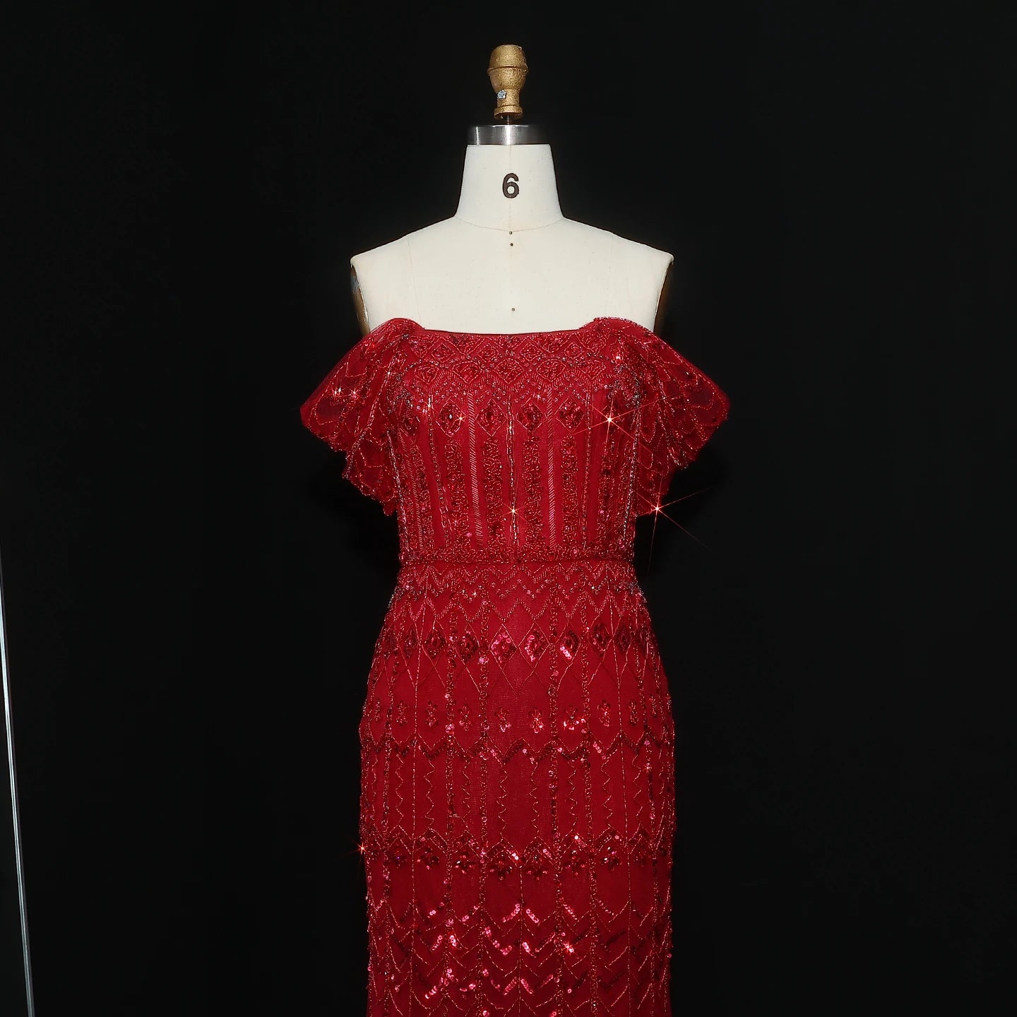 Burgundy Burgundy Mermaid Evening Gown with Cap Sleeve — Dubai Arabic Luxury — Riviera Couture GCC Luxury Evening Gown