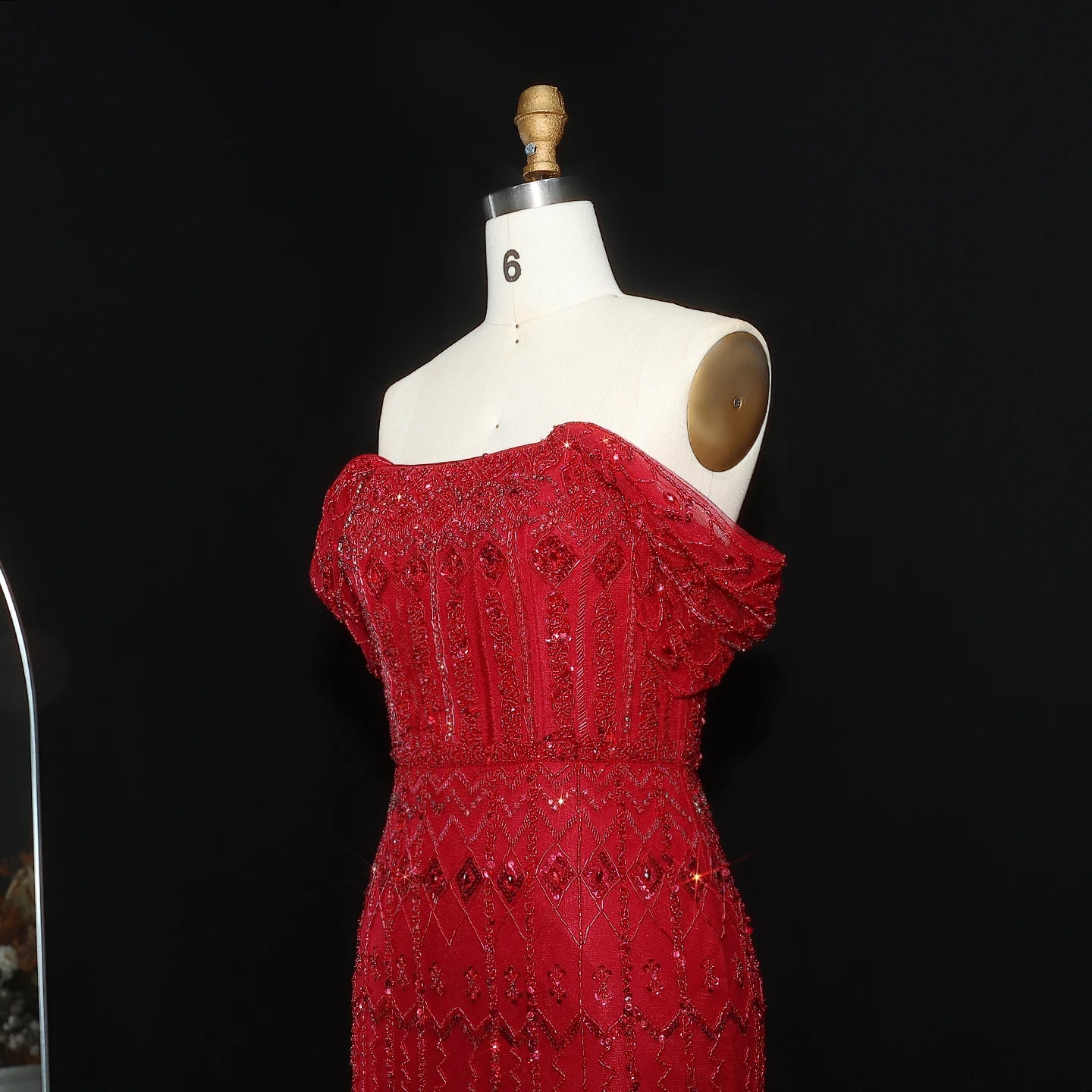 Burgundy Burgundy Mermaid Evening Gown with Cap Sleeve — Dubai Arabic Luxury — Riviera Couture GCC Luxury Evening Gown