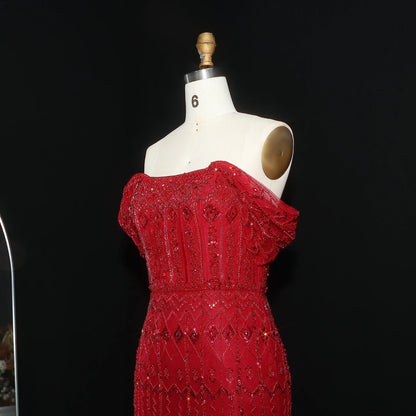 Burgundy Burgundy Mermaid Evening Gown with Cap Sleeve — Dubai Arabic Luxury — Riviera Couture GCC Luxury Evening Gown
