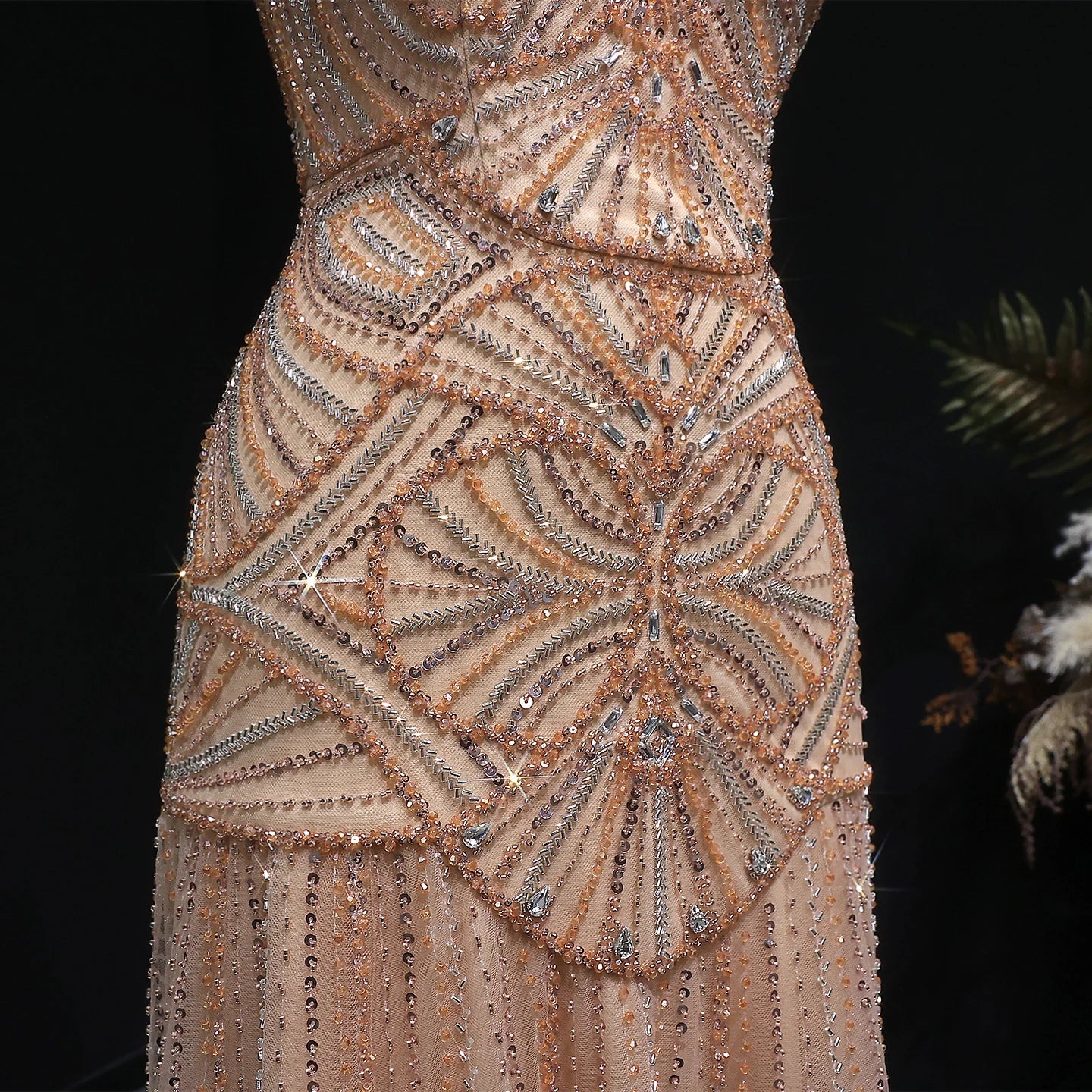 Champagne Champagne Mermaid Evening Gown — Luxury Beaded Saudi Wedding Formal — Riviera Couture GCC Luxury Evening Gown