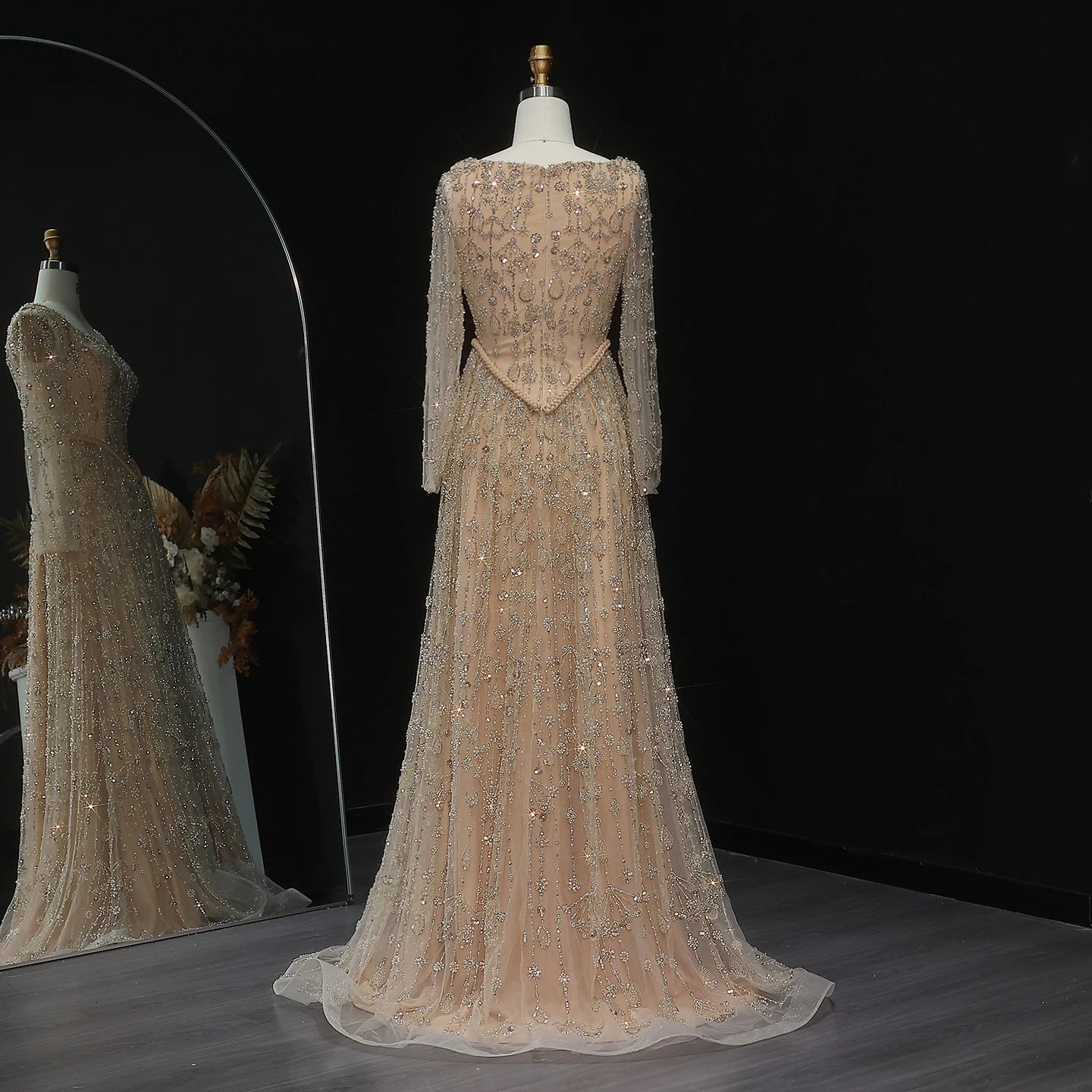 green Sage Green Spaghetti Strap Evening Gown — Arabic Luxury 2026 — Riviera Couture GCC Luxury Evening Gown