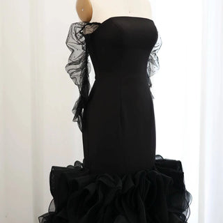 Custom Made Off Shoulder Black Evening Dress - Riviera Couture