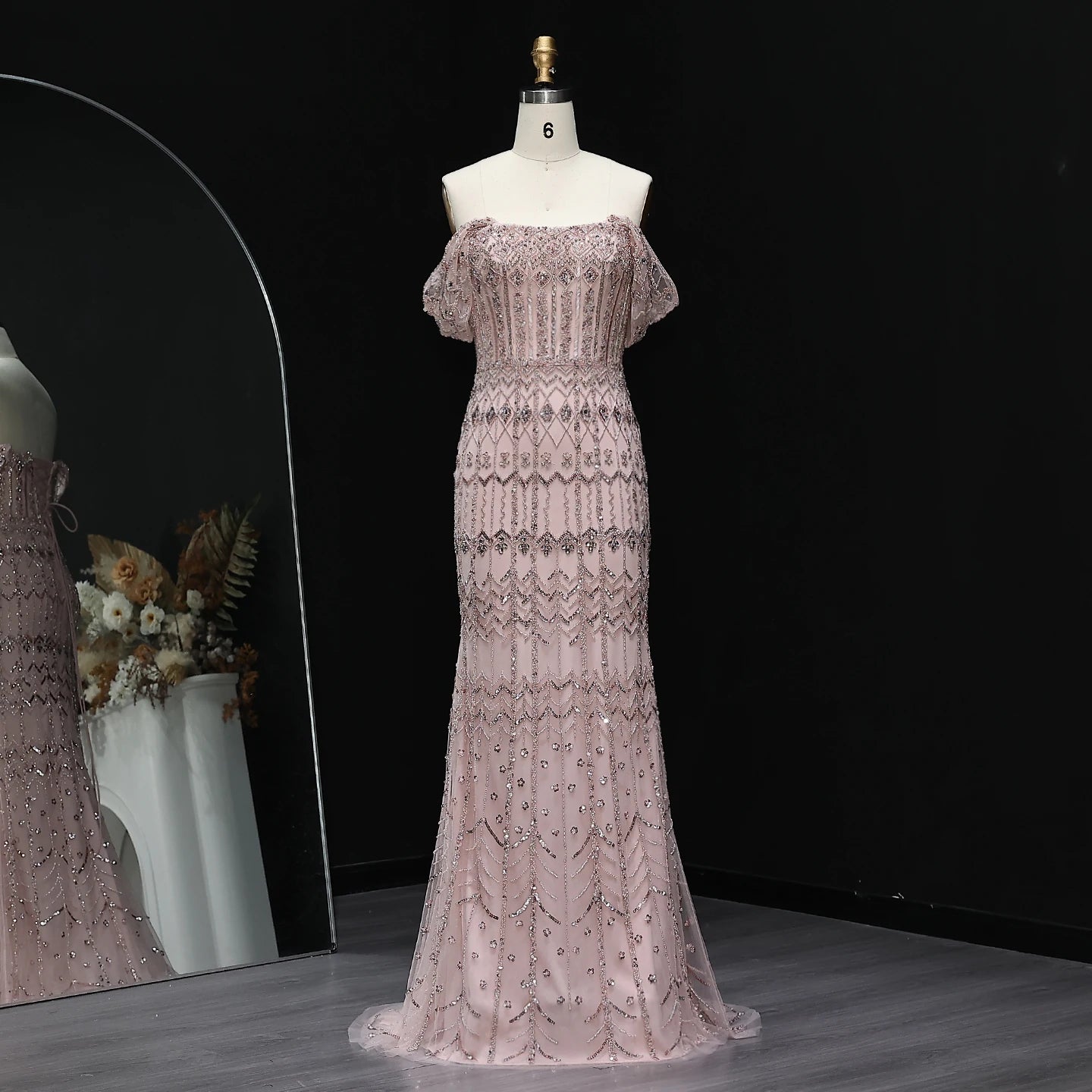 WHITE Burgundy Mermaid Evening Gown with Cap Sleeve — Dubai Arabic Luxury — Riviera Couture GCC Luxury Evening Gown