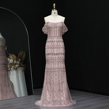 WHITE Burgundy Mermaid Evening Gown with Cap Sleeve — Dubai Arabic Luxury — Riviera Couture GCC Luxury Evening Gown