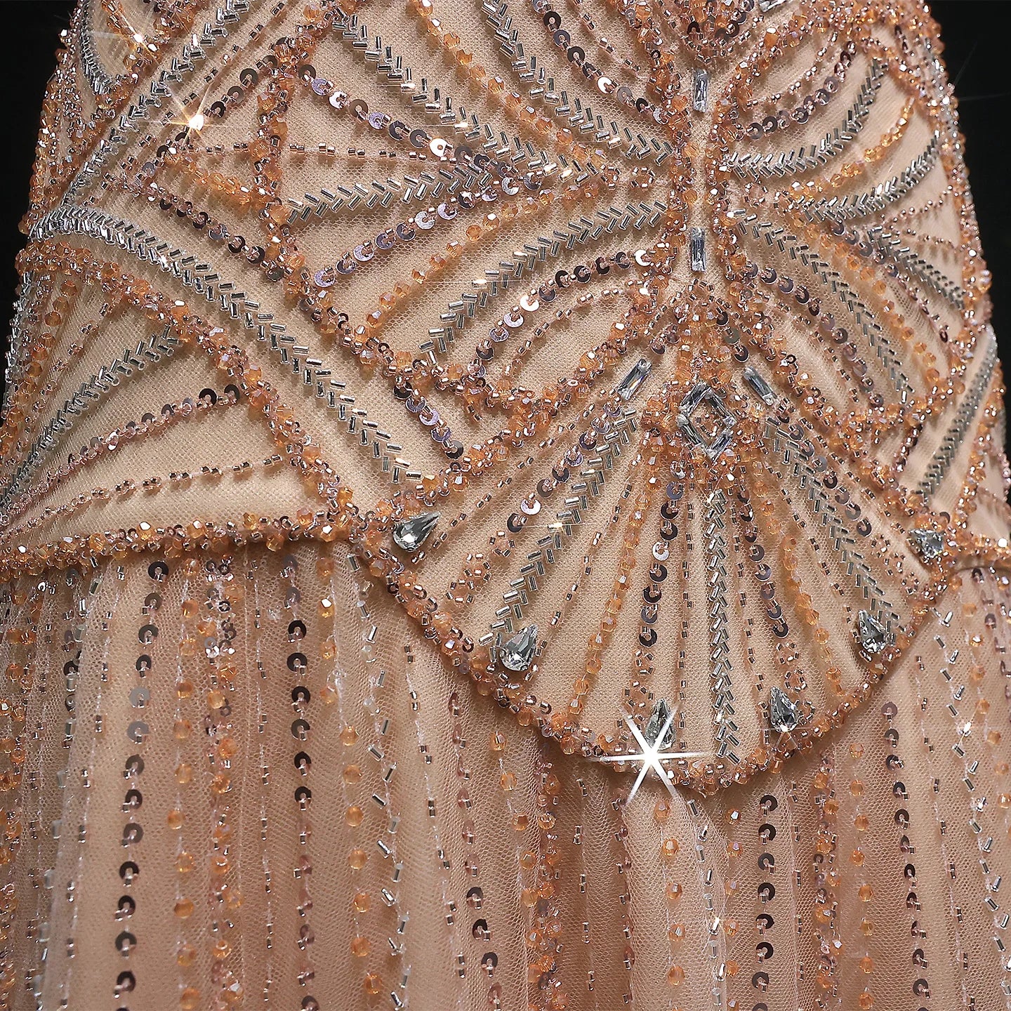 Champagne Champagne Mermaid Evening Gown — Luxury Beaded Saudi Wedding Formal — Riviera Couture GCC Luxury Evening Gown