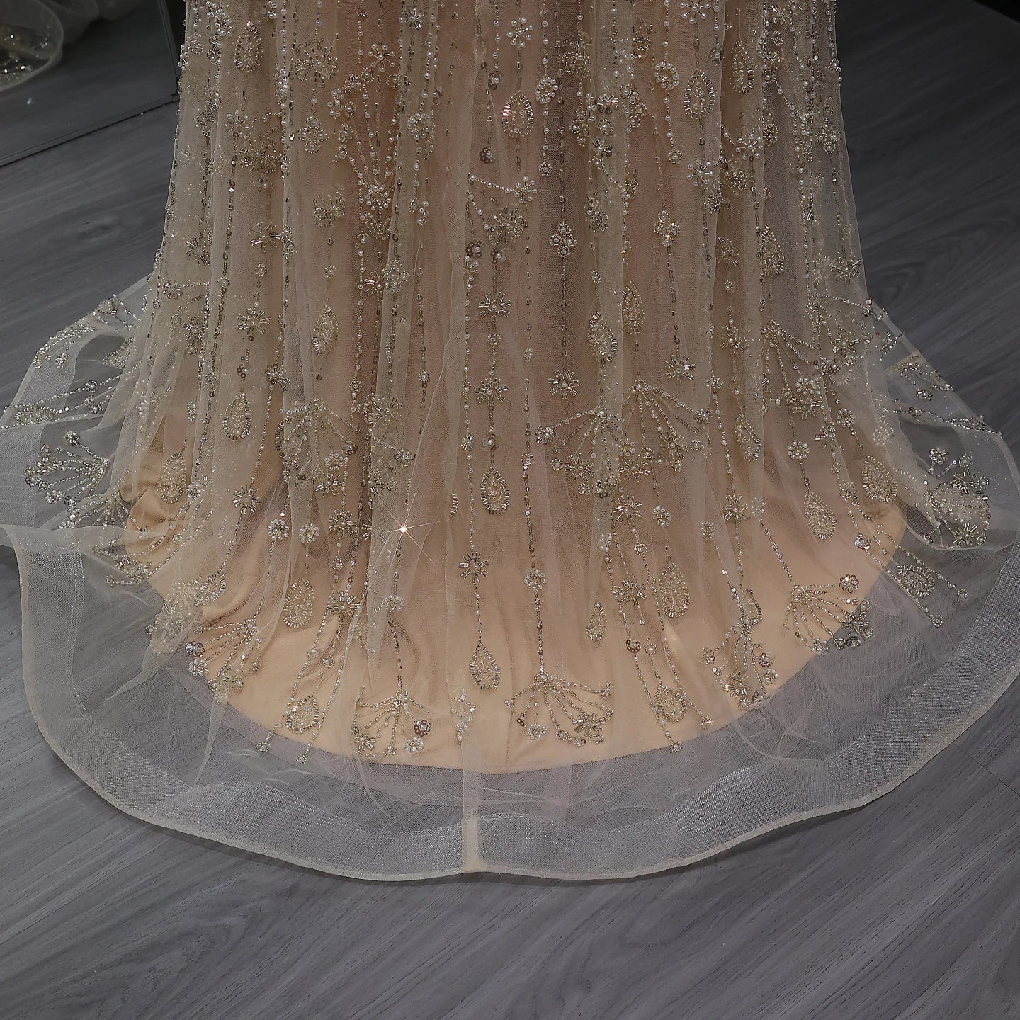 Green Long Sleeves Sage Green Spaghetti Strap Evening Gown — Arabic Luxury 2026 — Riviera Couture GCC Luxury Evening Gown